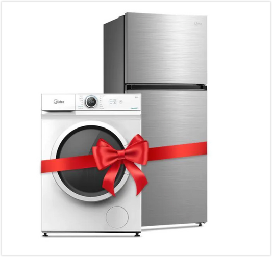 Midea 8KG Front Load Washing Machine (+) Midea 489L Gross Top Mount Double Door Refrigerator